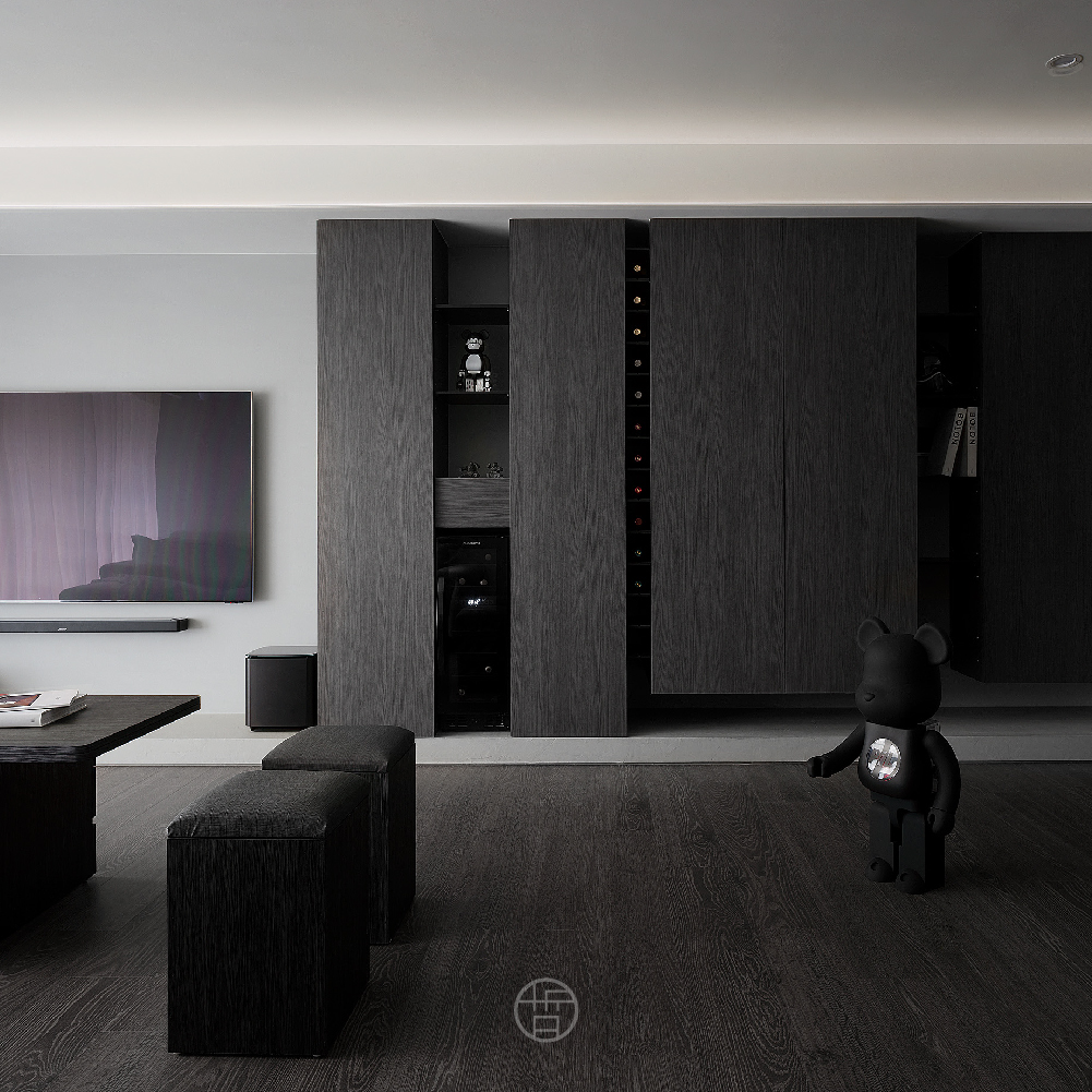 隱室 室內設計.客廳.客廳設計.深木皮.酒櫃.木作櫃.電視牆